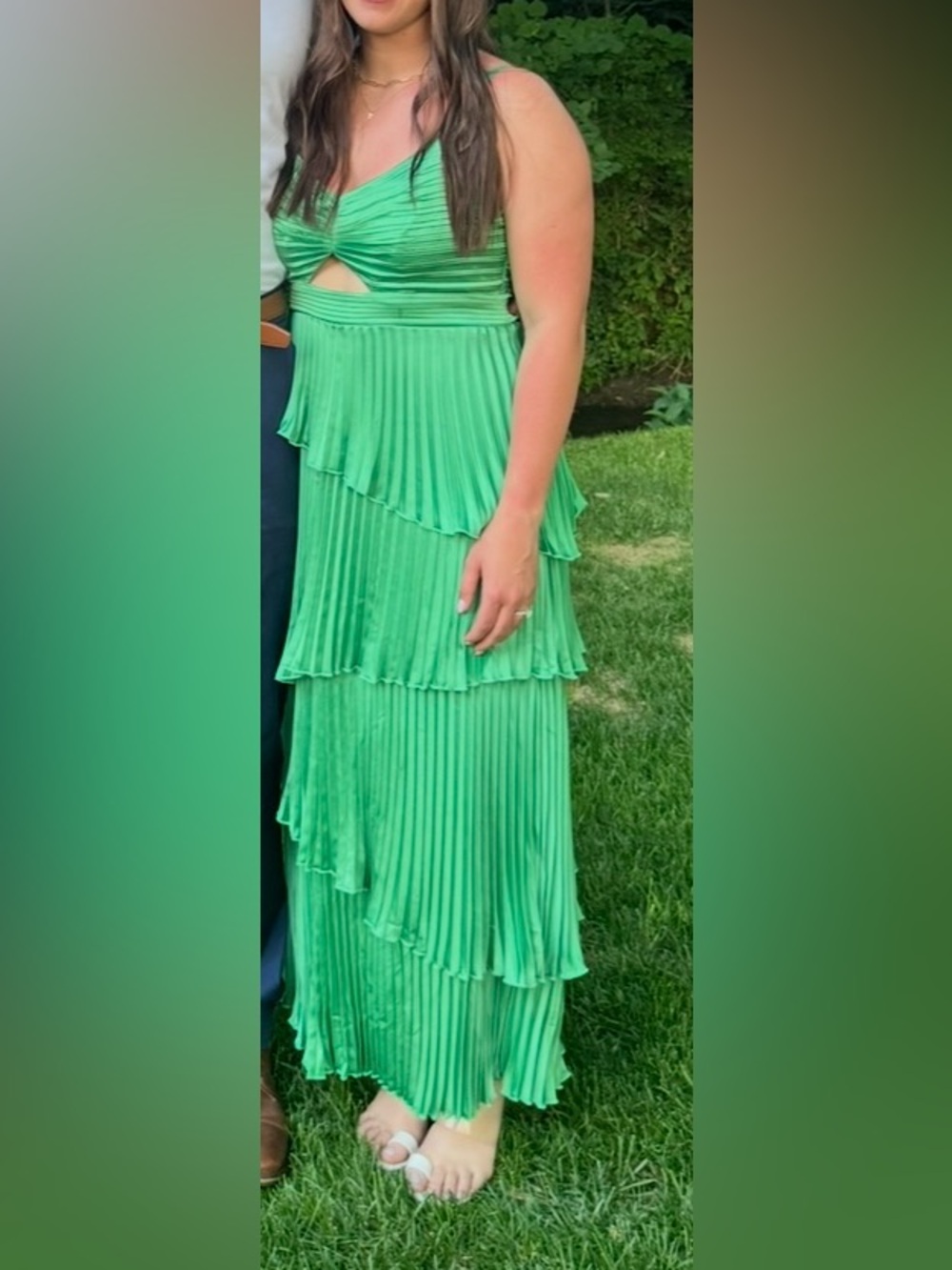 Abercrombie & Fitch Emerald Green Pleated Tiered Midi Dress